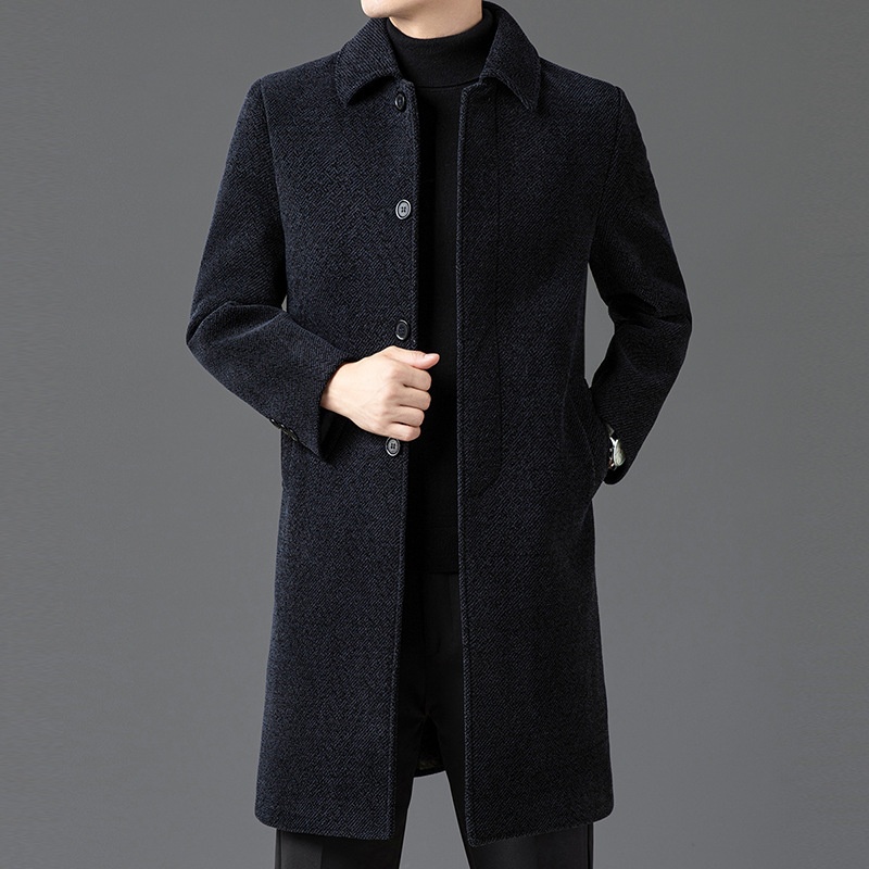 Temperament Lapel With Velvet Men's Woolen Coat