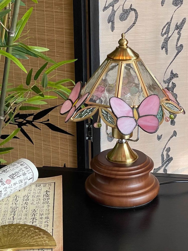 Retro Butterfly Flower Glass Mini Table Lamp