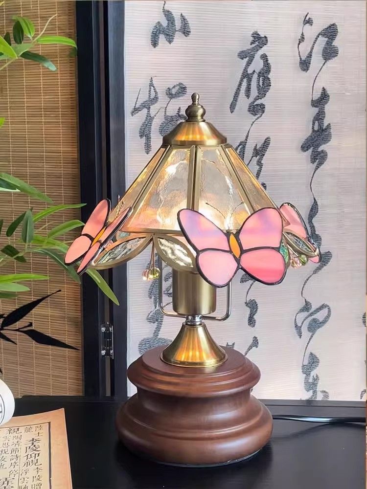 Retro Butterfly Flower Glass Mini Table Lamp