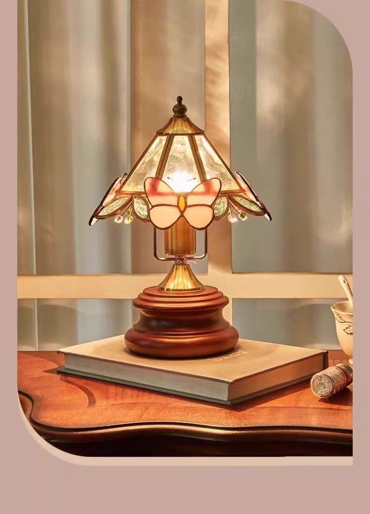 Retro Butterfly Flower Glass Mini Table Lamp