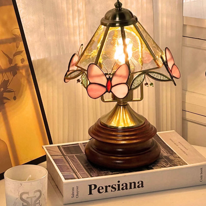 Retro Butterfly Flower Glass Mini Table Lamp