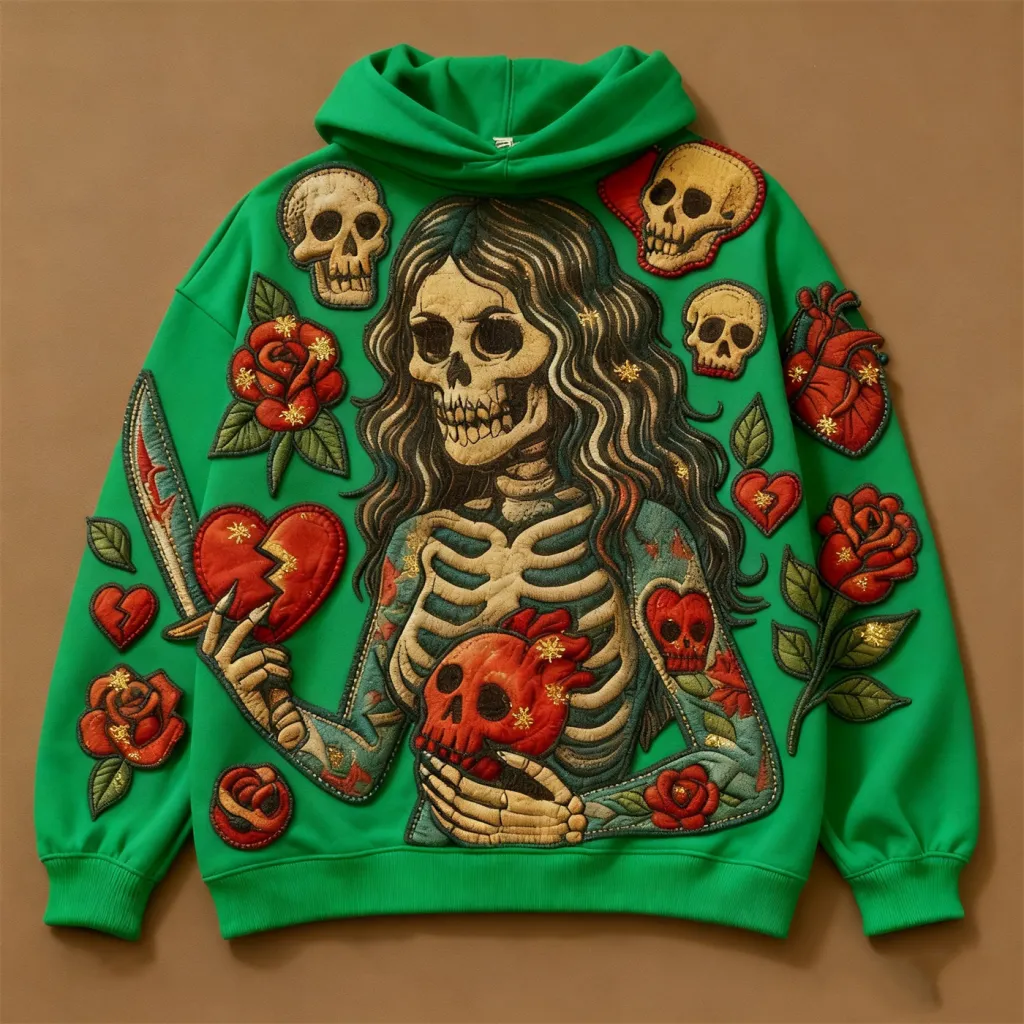 Fashion Casual Printed Polyester Sweater - Green