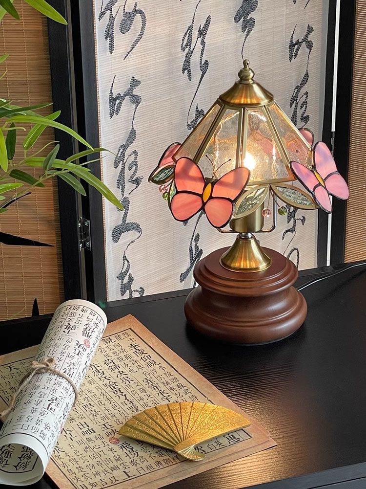 Retro Butterfly Flower Glass Mini Table Lamp