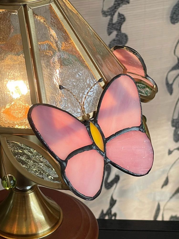 Retro Butterfly Flower Glass Mini Table Lamp