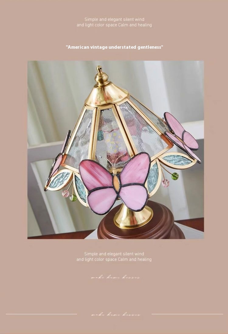 Retro Butterfly Flower Glass Mini Table Lamp