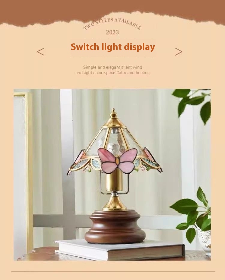 Retro Butterfly Flower Glass Mini Table Lamp