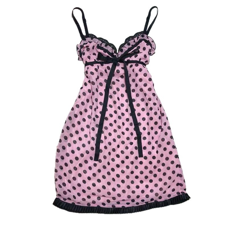 Graceful And Fashionable Dot Sexy Bow Tied Spaghetti strap Dress For Women Red - Shop at LoveMi
