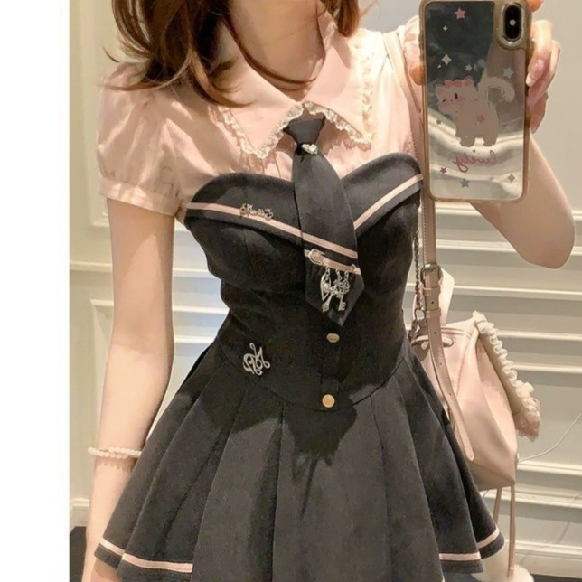 Square Collar Lace Shirt Tube Top Dress Two piece Set For Women 2Pcs Set - Shop at LoveMi