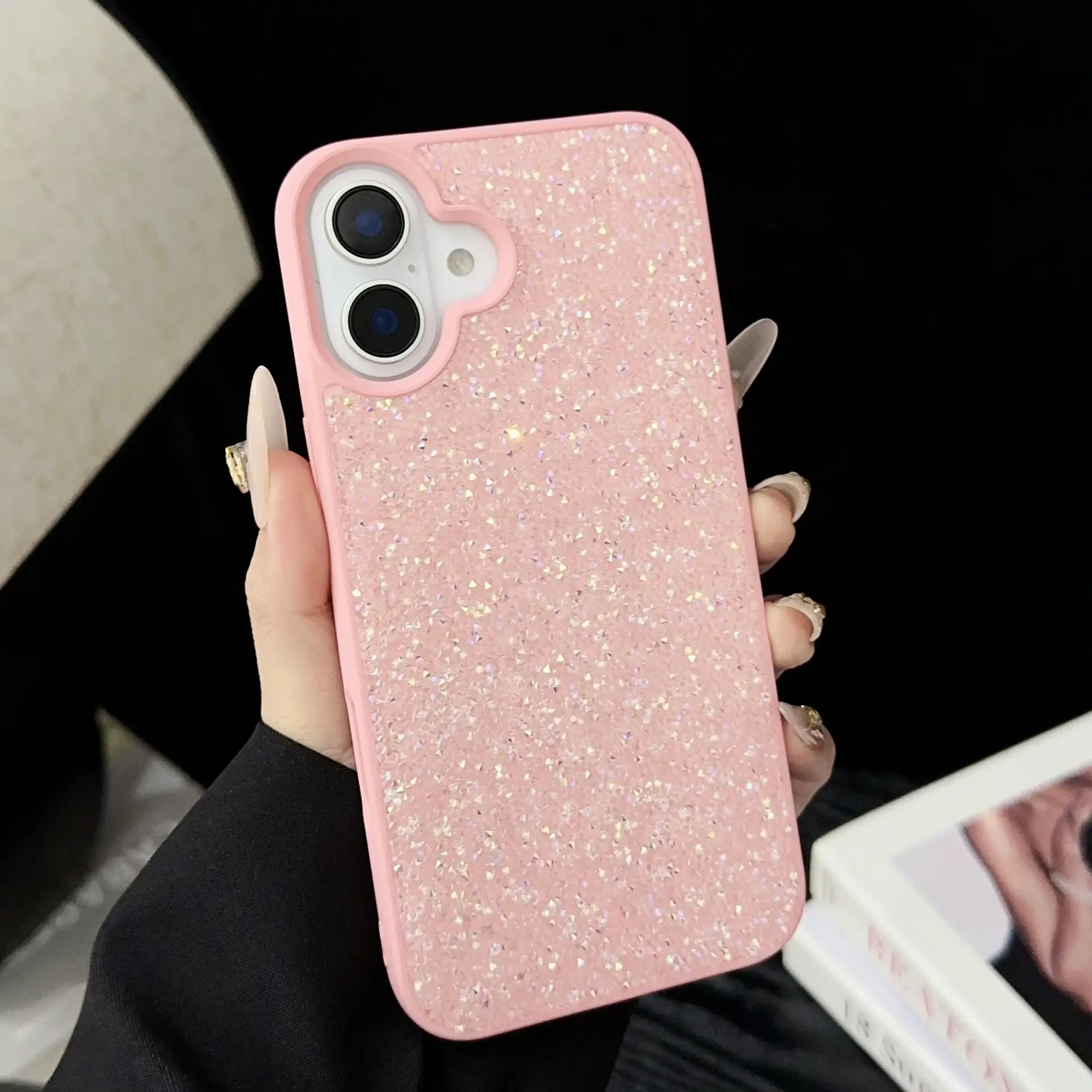 Skin Feeling Carbink Phone Case 14Pro Large Hole Soft Edge Hard Shell