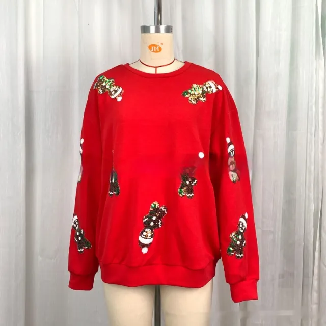 Women's Christmas Ginger Sequined Sweater Red - Shop at LoveMi