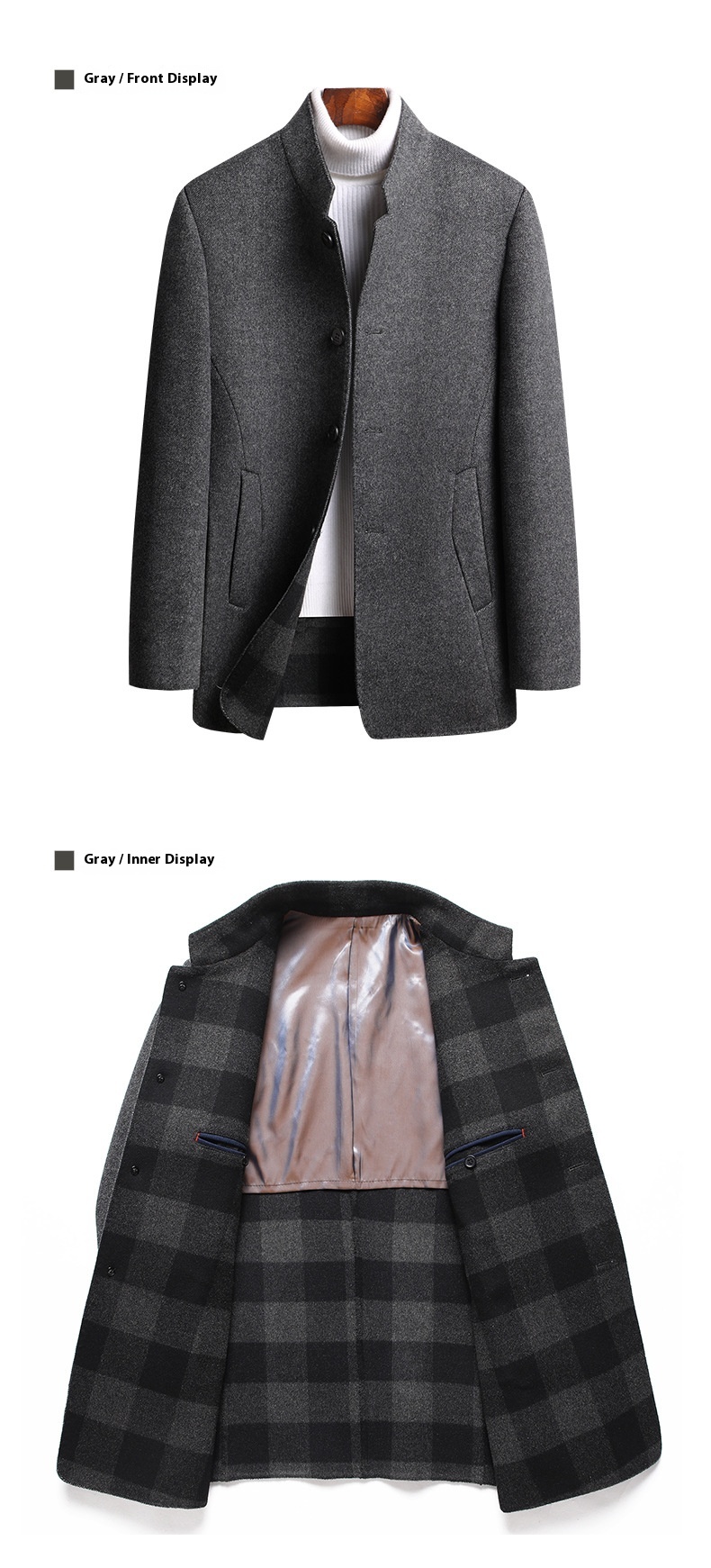 Manteau en laine double face pour homme Manteau mi-long pour homme