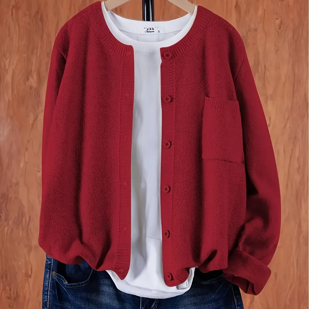 Pure Color Warm Keeping Knitted Cardigan For Women - Red