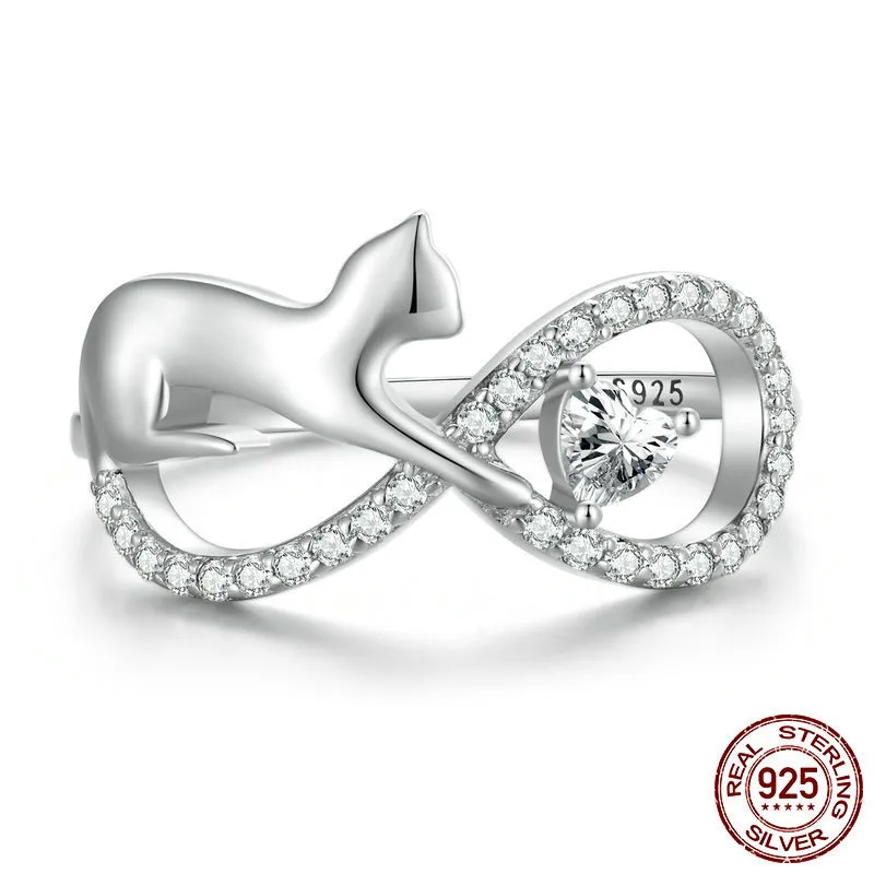 Original White Gold Plated Cat Unlimited Love Heart-shaped Ring Niche Design - No 9