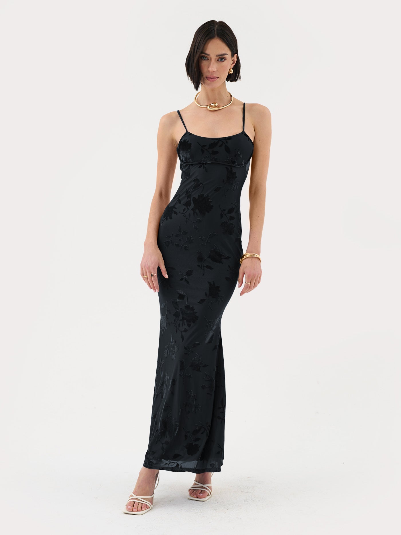 Women's Fashionable And Elegant Floral Long Dress Black - Shop at LoveMi