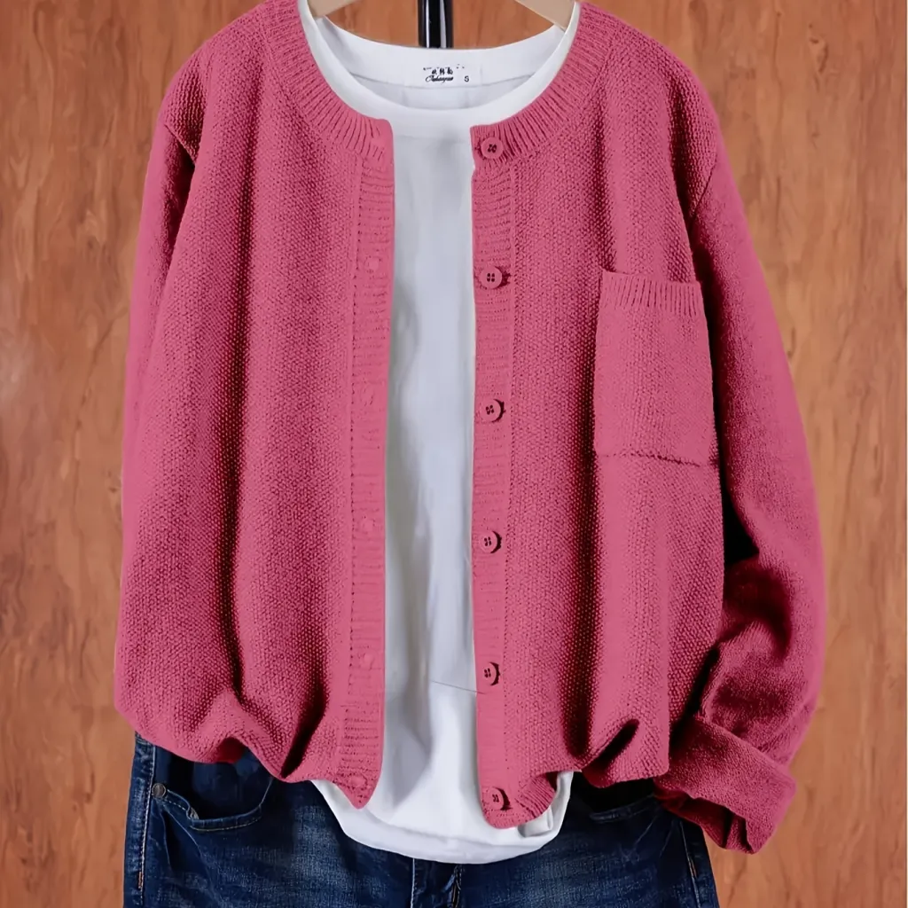 Pure Colour Warm Keeping Knitted Cardigan For Women - Rose