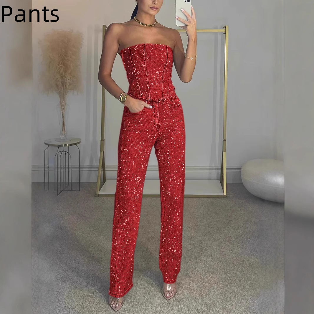 Women's Sparkling Vest And Diamond Trouser Suit