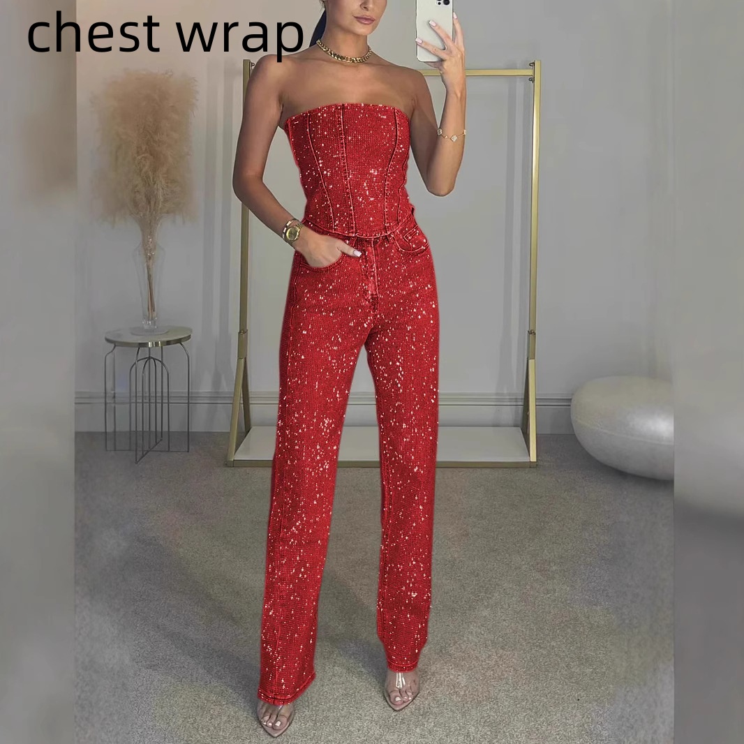 Women's Sparkling Vest And Diamond Trouser Suit