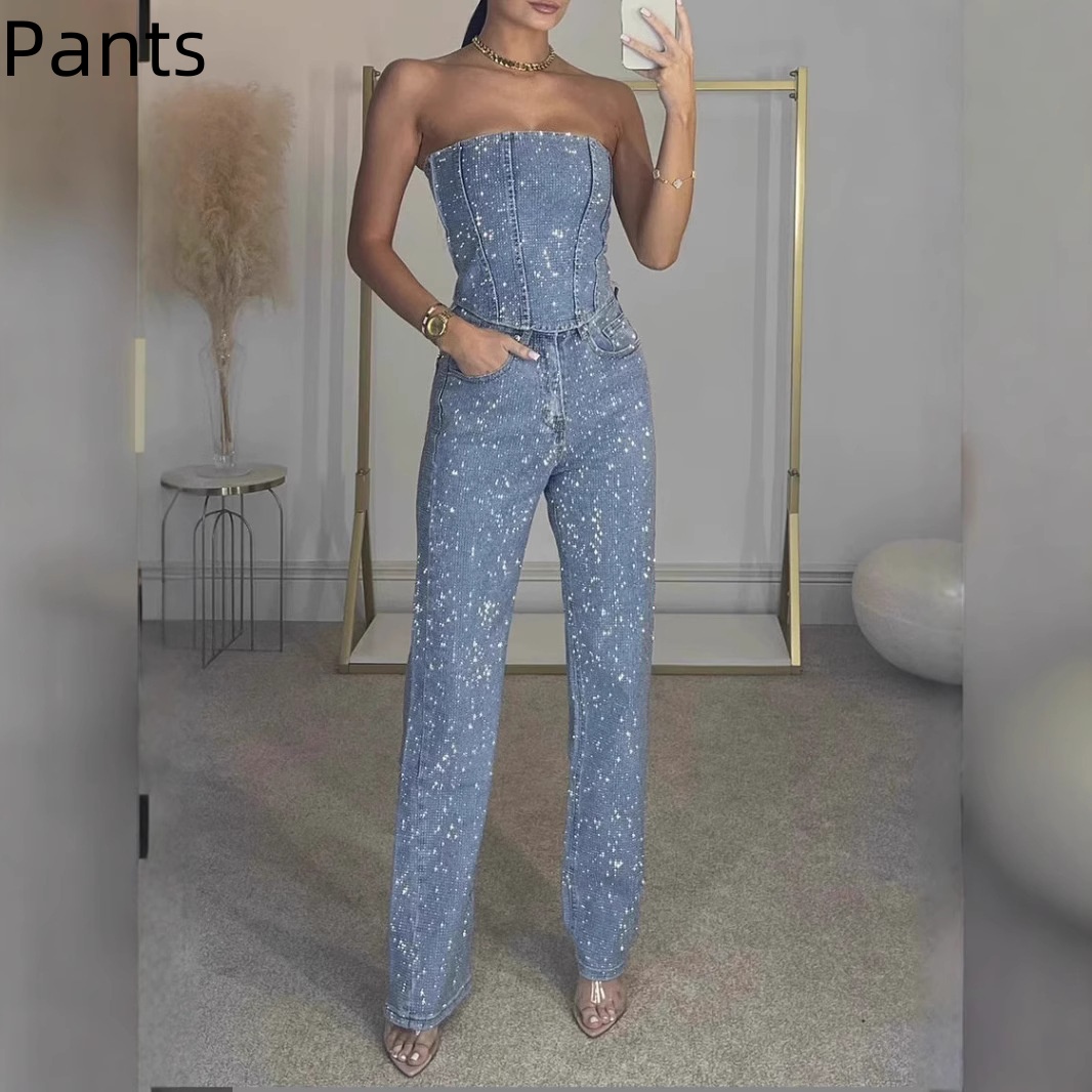 Women's Sparkling Vest And Diamond Trouser Suit