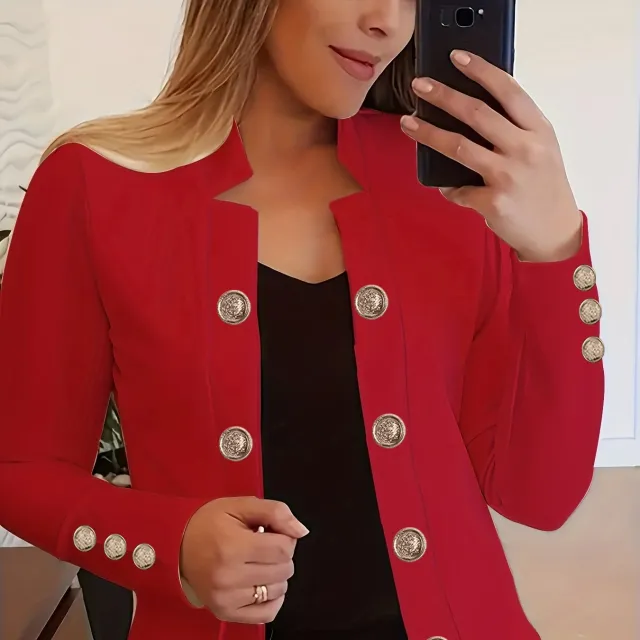 Women's Cuff Button Small Suit Double Buckle Cardigan Top Red - Shop at LoveMi