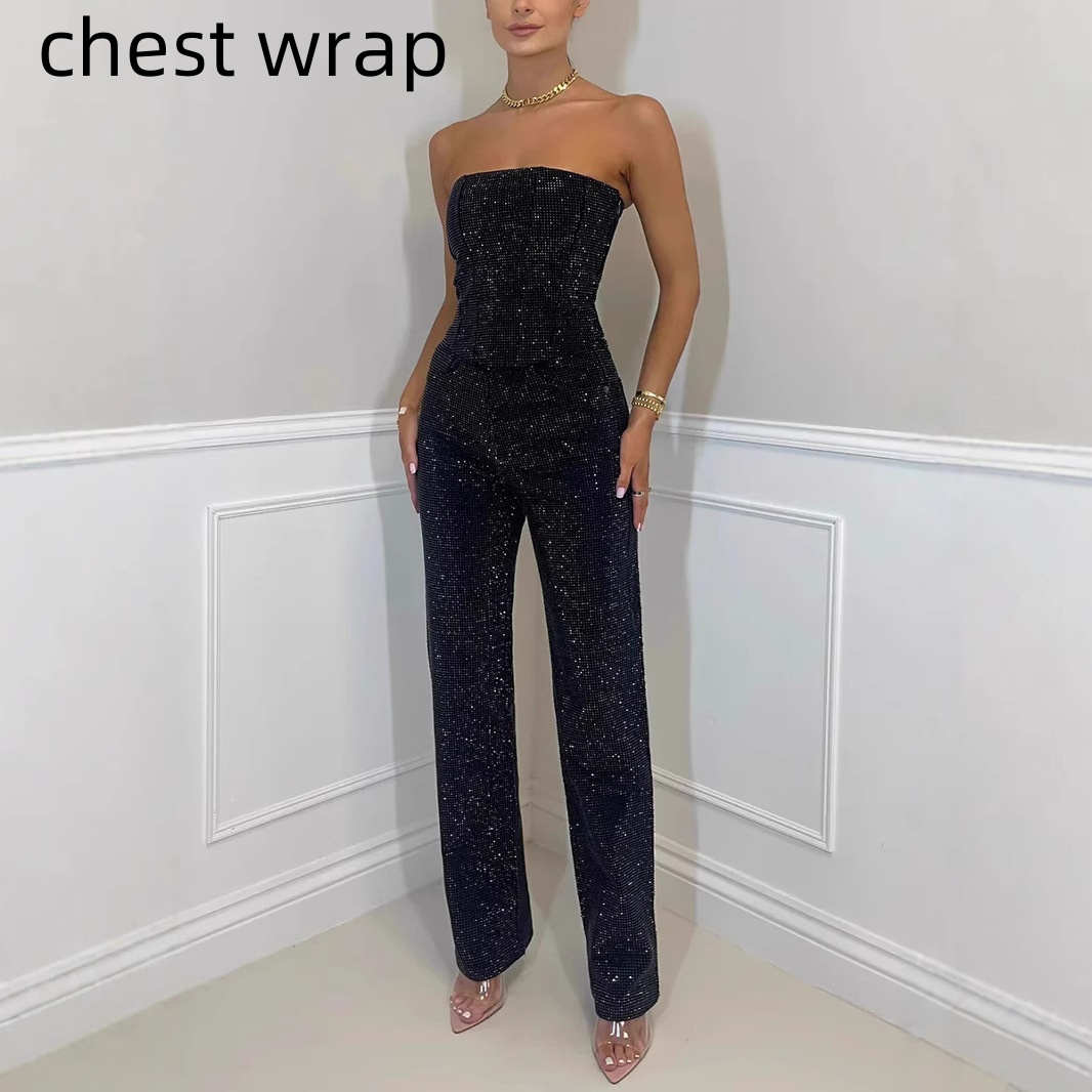 Women's Sparkling Vest And Diamond Trouser Suit