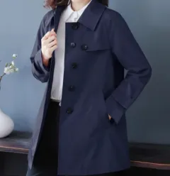 British Style Short Trench Coat Textured Spring And Autumn Women's Clothing - Navy - View 1
