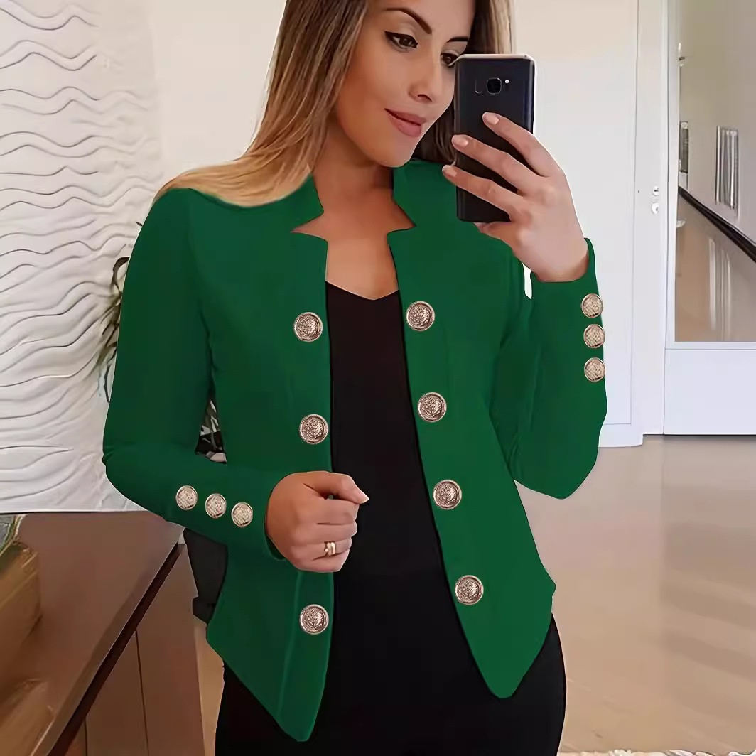 Women's Cuff Button Small Suit Double Buckle Cardigan Top - Image 2