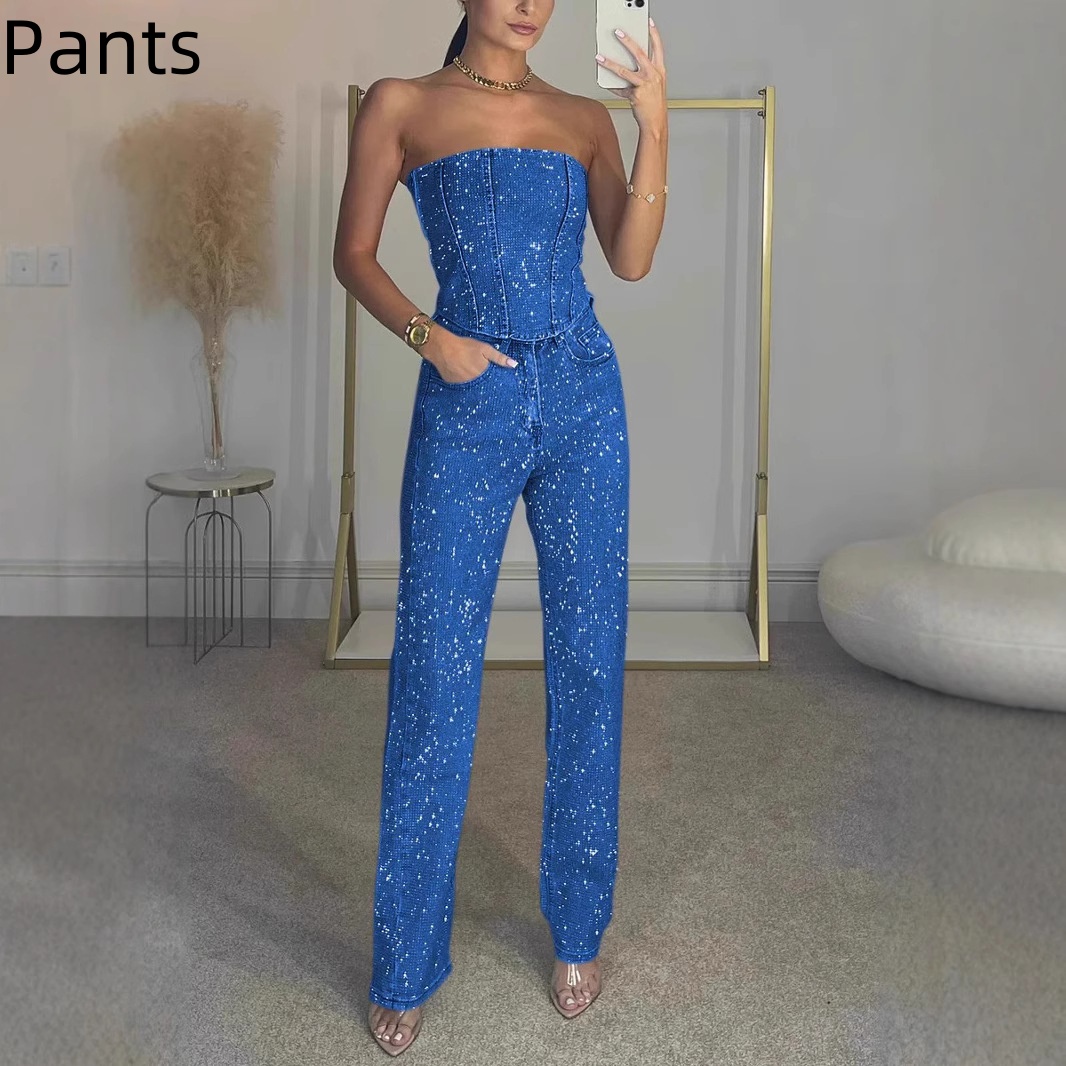 Women's Sparkling Vest And Diamond Trouser Suit