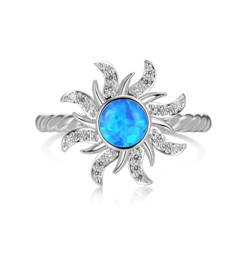 Women's Pure Silver Ring With Inlaid Sun Set White Gold Blue - Shop at LoveMi