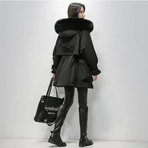 Winter New Loose Cotton Coat Women's Mid-length - Black