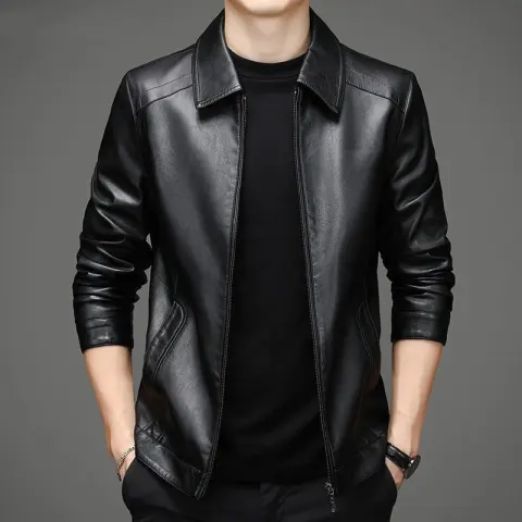 Thin Fleece-lined Soft Leather Jacket for Dad