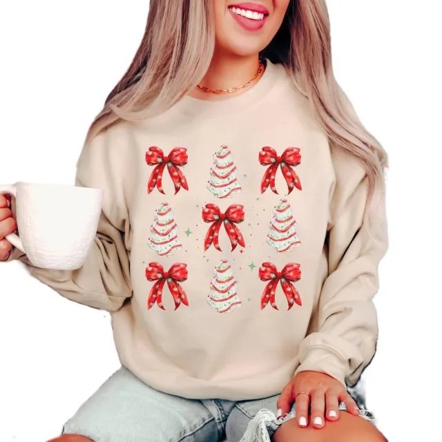 Printed Round Neck Long Sleeve Pullover Loose Sweater Women Apricot - Shop at LoveMi