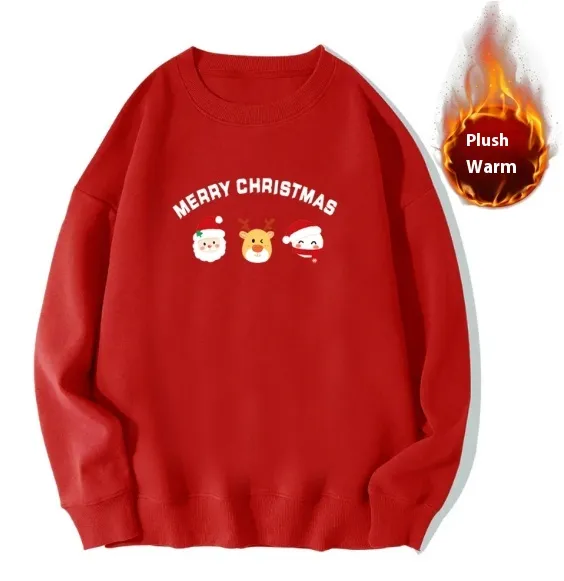 Red Sweater Christmas Fleece lined Deer Round Neck Couple Christmas Snowman - Shop at LoveMi