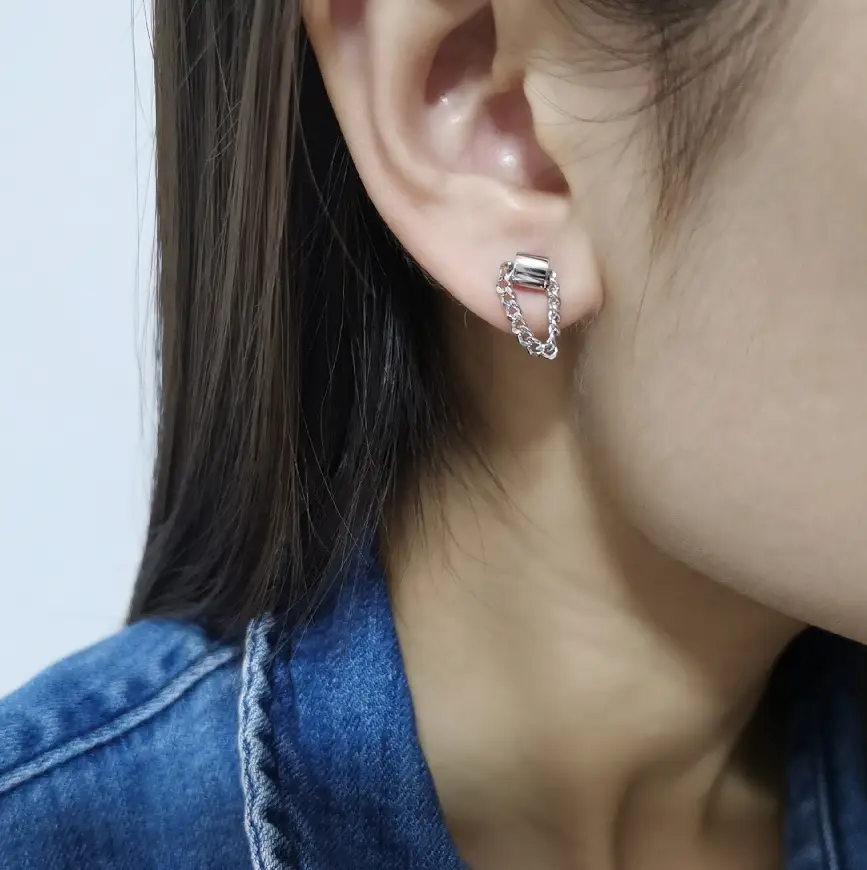 925 Silver Chain Earrings Geometric Simple Tassels