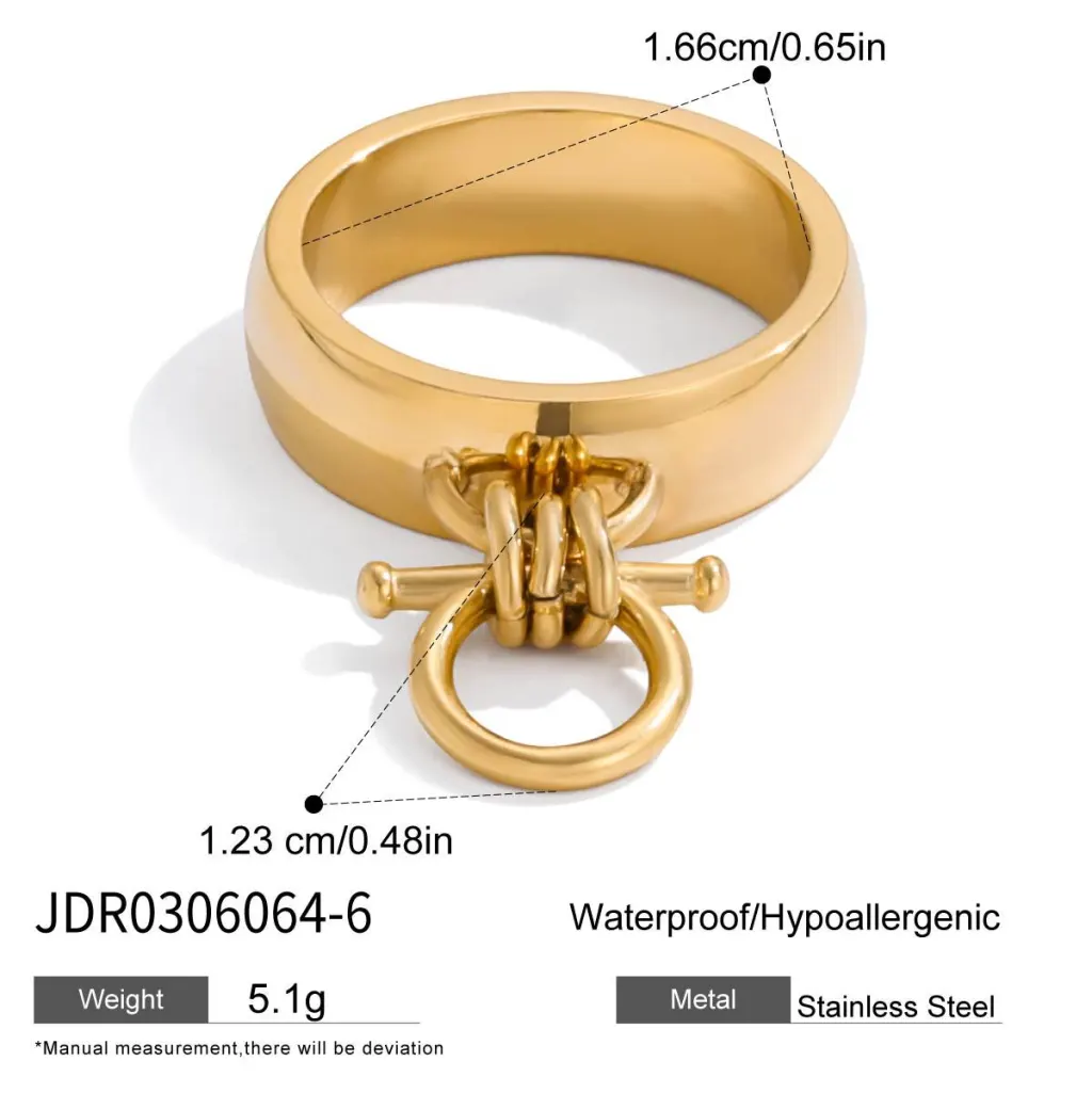 Ladies Classic Style 18K Gold Stainless Steel Equestrian Series Stainless Steel Ring - Jdr0306064