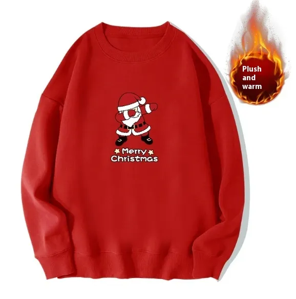 Red Sweater Christmas Fleece lined Deer Round Neck Couple Christmas Expert - Shop at LoveMi