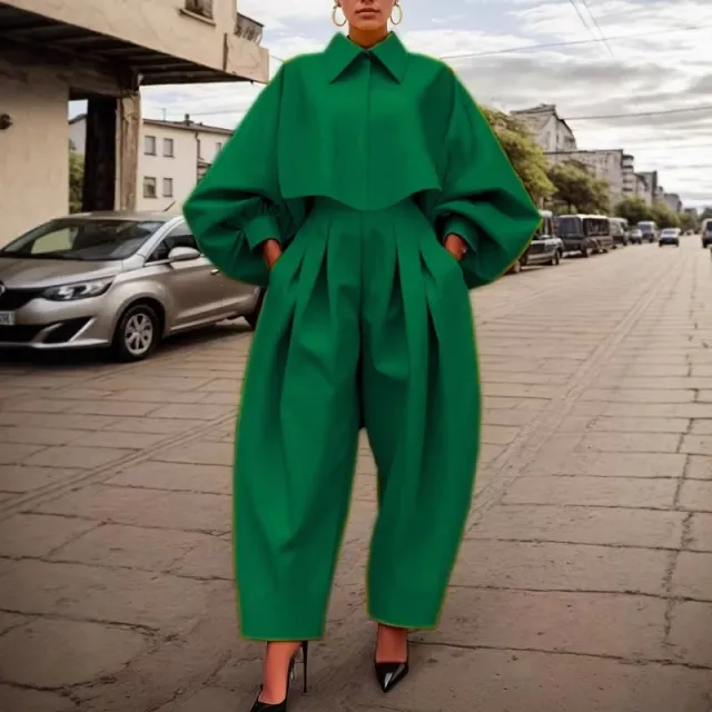 Elegant Fashion Temperament Leisure Long sleeved Green Jumpsuit Dark Green - Shop at LoveMi