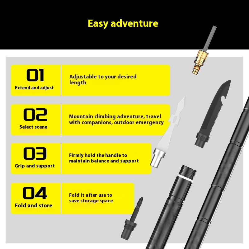 Outdoor Supplies Multi-set Function Alpenstock Alloy Self-defense Equipment Tactical Stick