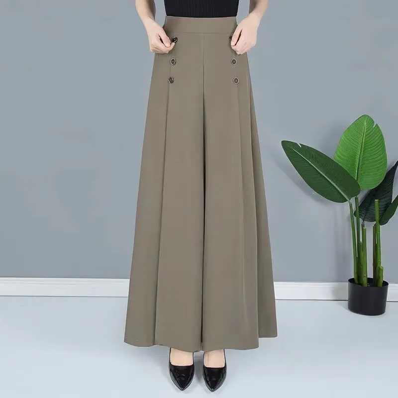 Slim Middle-aged Women's Trousers With Nine-quarter Skirt - Coffee