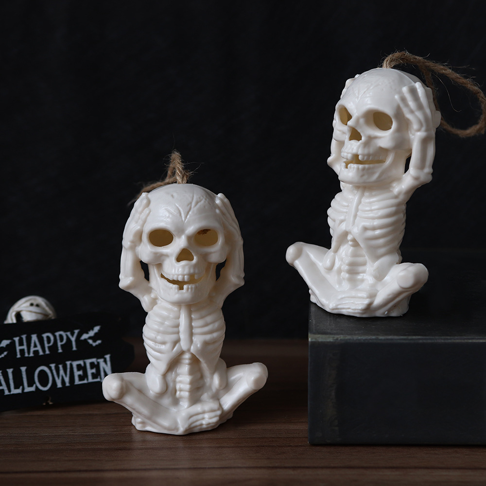Décoration crâne lumineux LED avec bougies Halloween 4