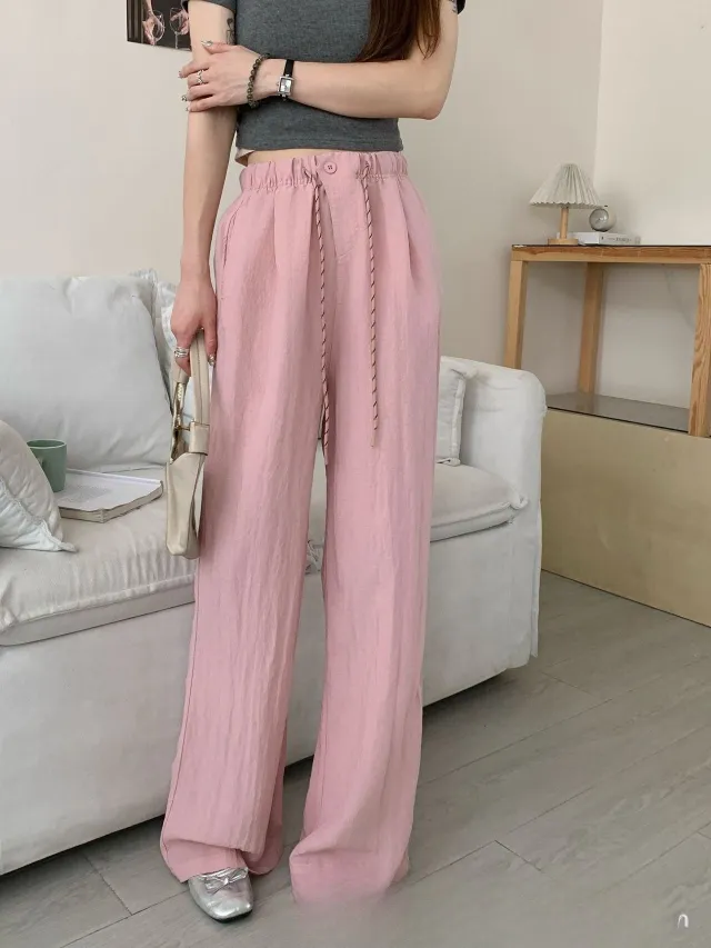 Versatile Slimming High grade Drape Idle Style Comfortable Straight leg Pants Pink - Shop at LoveMi