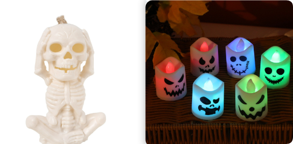 Décoration crâne lumineux LED avec bougies Halloween