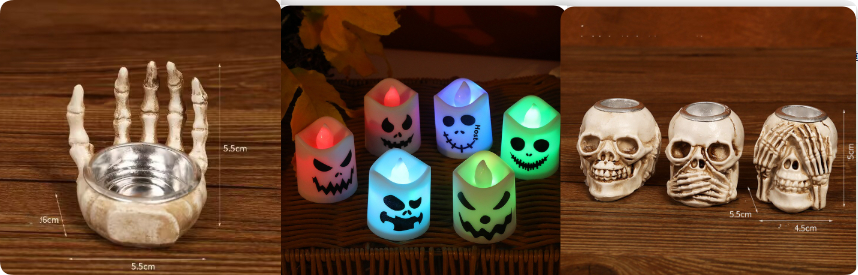 Décoration crâne lumineux LED avec bougies Halloween 2