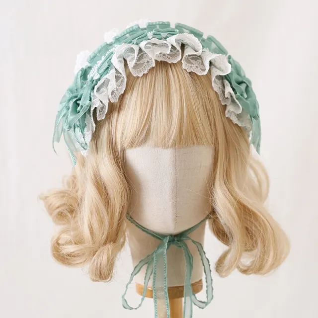 Versatile Color Blocked Bow Lace Headband Spring Grass White Lace - Shop at LoveMi