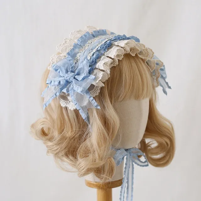 Versatile Color Blocked Bow Lace Headband Gray Blue Generate Lace - Shop at LoveMi