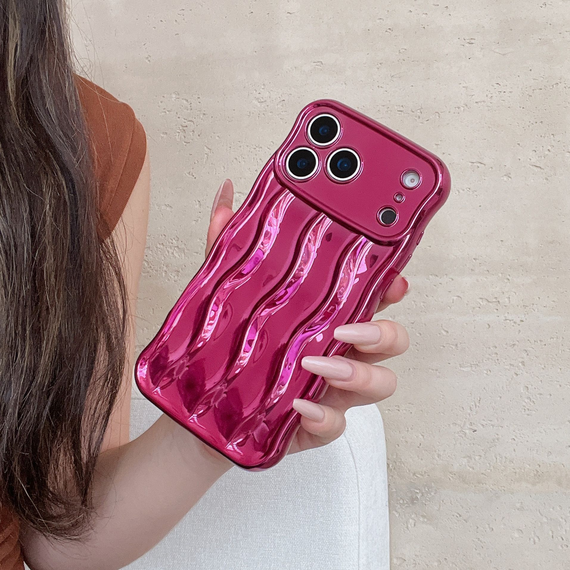 Solid Color Plating Advanced Sense Stripe Phone Case