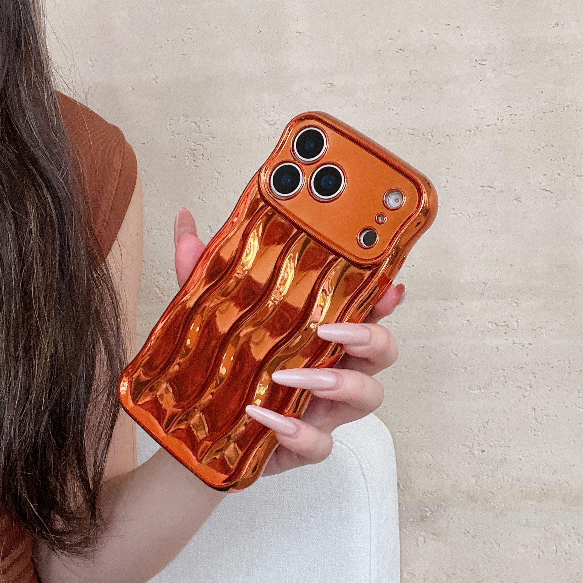 Solid Color Plating Advanced Sense Stripe Phone Case