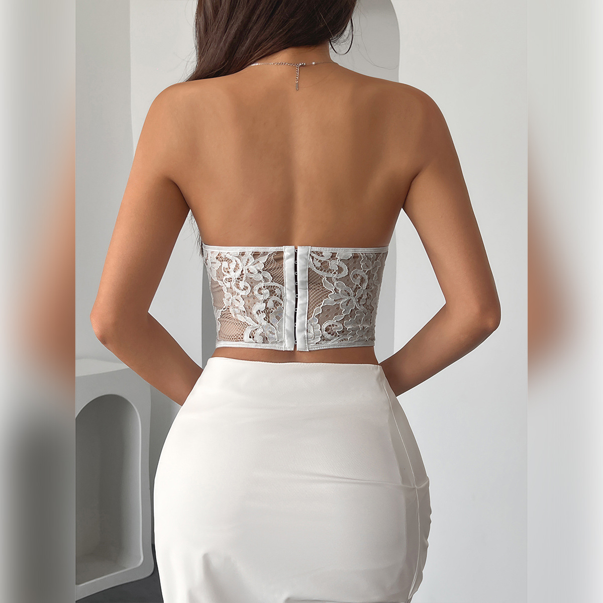 Floral Lace Bustier - White