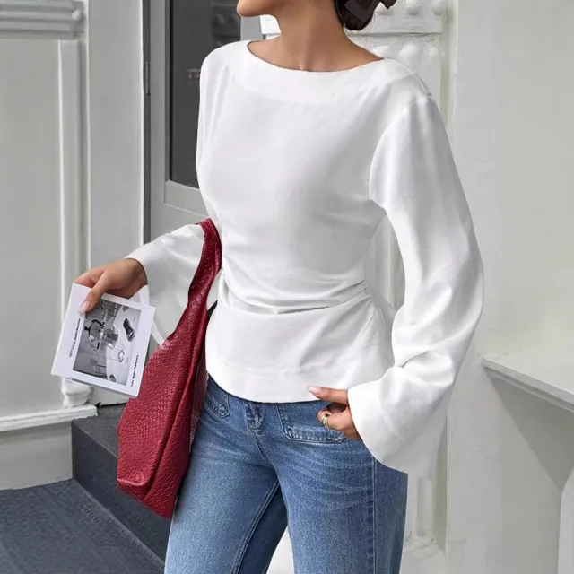 Flared Long Sleeve Pullover Women's Clothing White - Shop at LoveMi