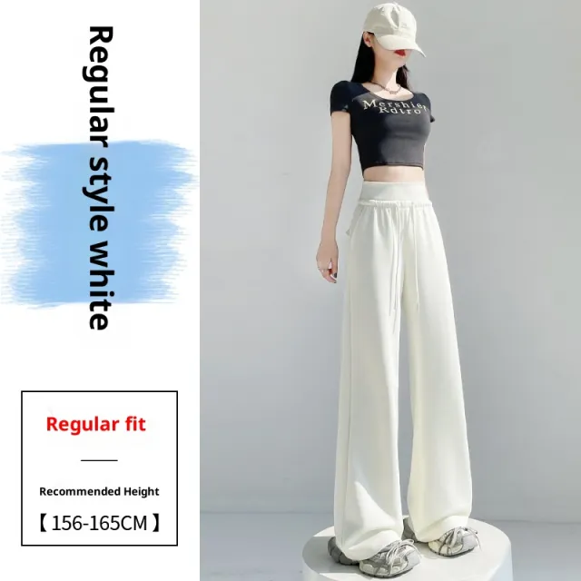 High Waist Simple Versatile Slimming Drooping Straight Casual Style Trousers White - Shop at LoveMi