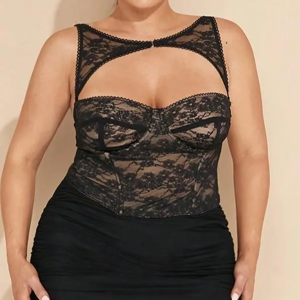 Plus Size Waist Trimming Pattern Sling Bra Black - Shop at LoveMi